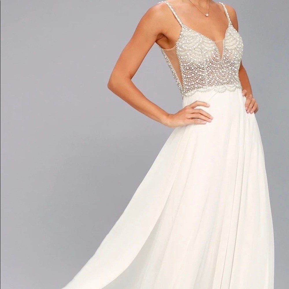 True Love White Beaded Rhinestone Maxi Dress wedding dress